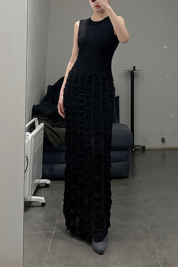 SWAYING/KNIT pleated sleeveless dress (with petticoat) SW212LS12 black PS19